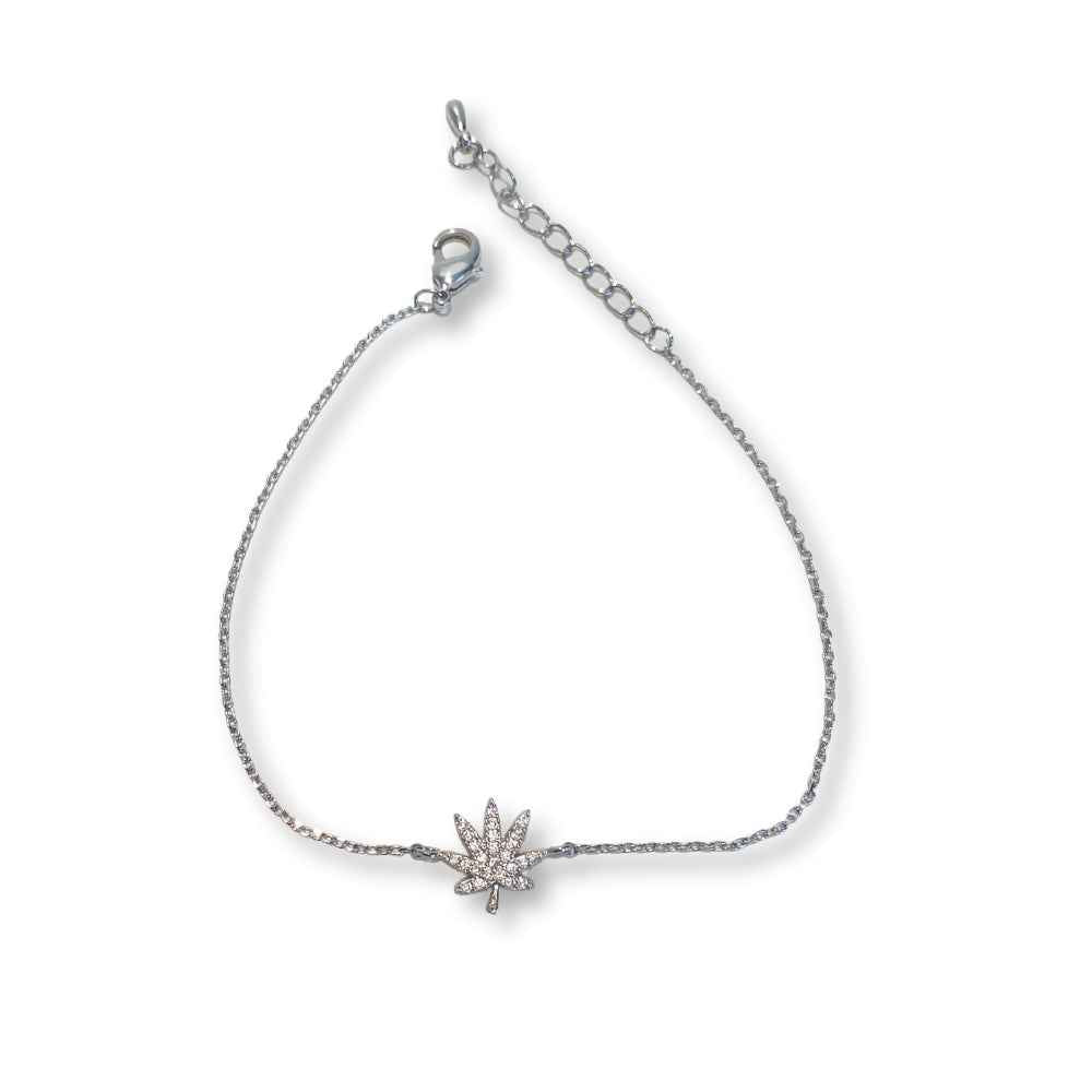 SILVER CANNABIS LEAF BRACELET