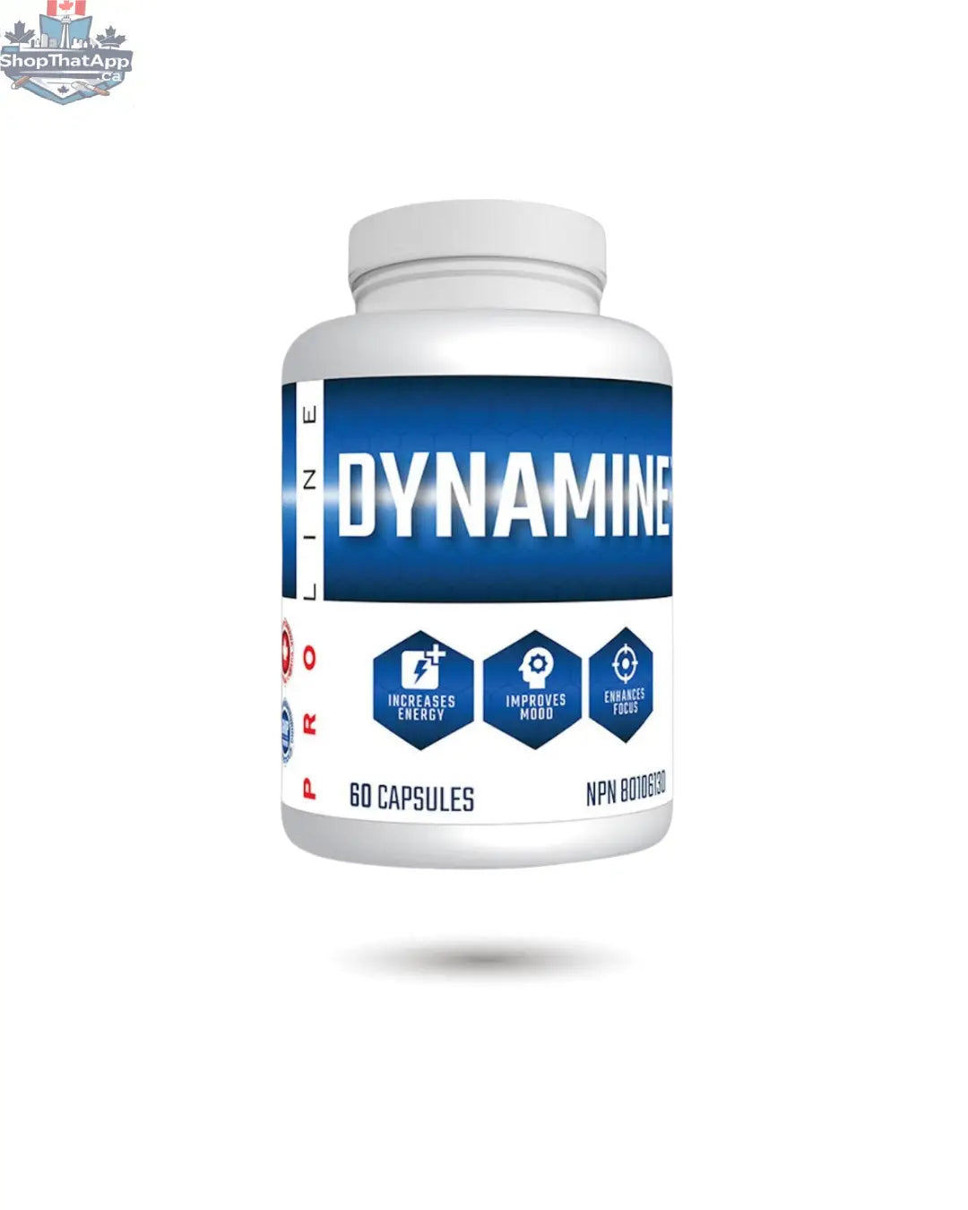 Cognitive supplement bottle labeled Proline Dynamine by BulkBully Supplements, featuring label and supplement container.