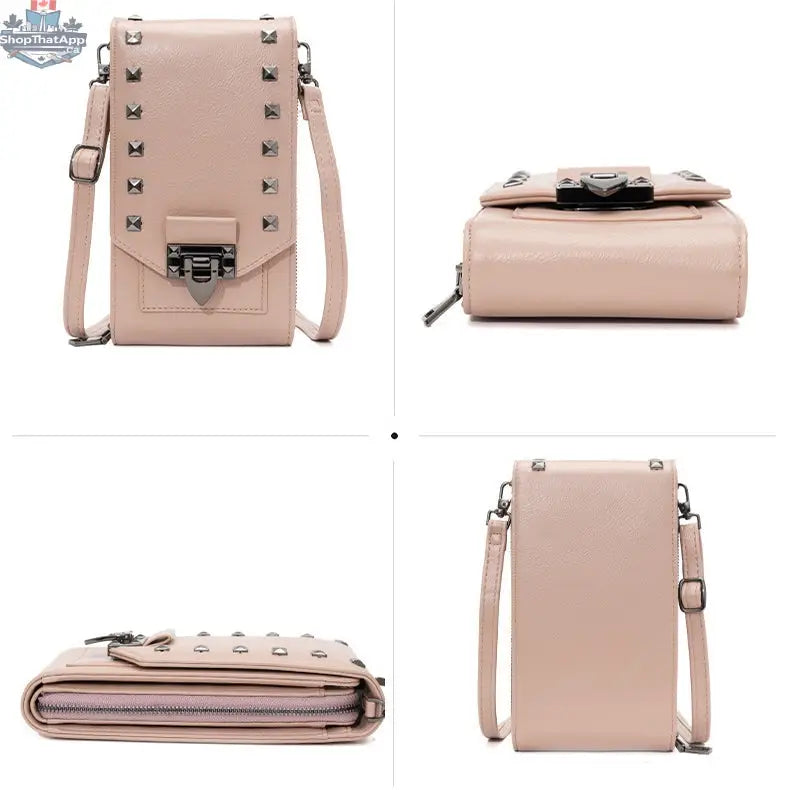 Rivet Design Shoulder Bags Mobile Phone Handbag Solid Color Crossbody Bags Women - Shopthatapp.ca
