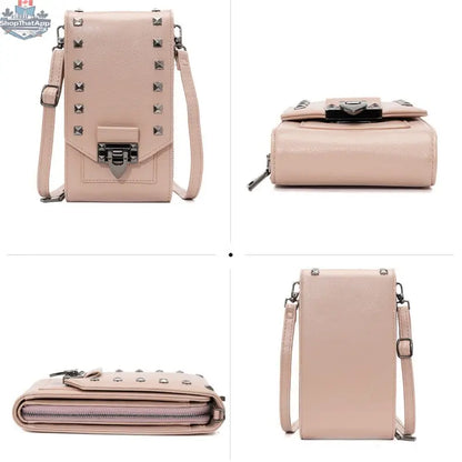 Rivet Design Shoulder Bags Mobile Phone Handbag Solid Color Crossbody Bags Women - Shopthatapp.ca