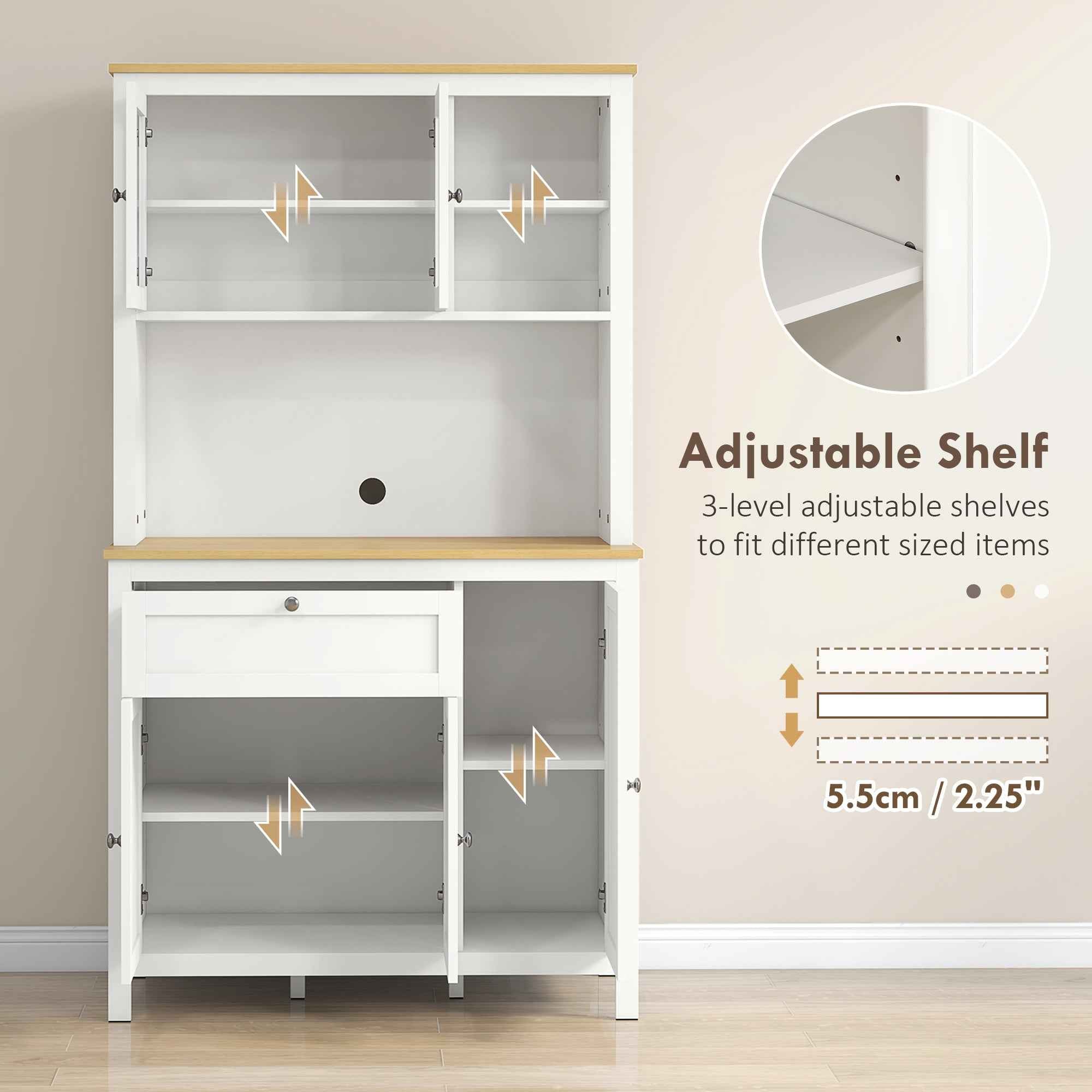 Brooks 71" 5-Door Kitchen/Storage Cabinet with Adjustable Shelves-White