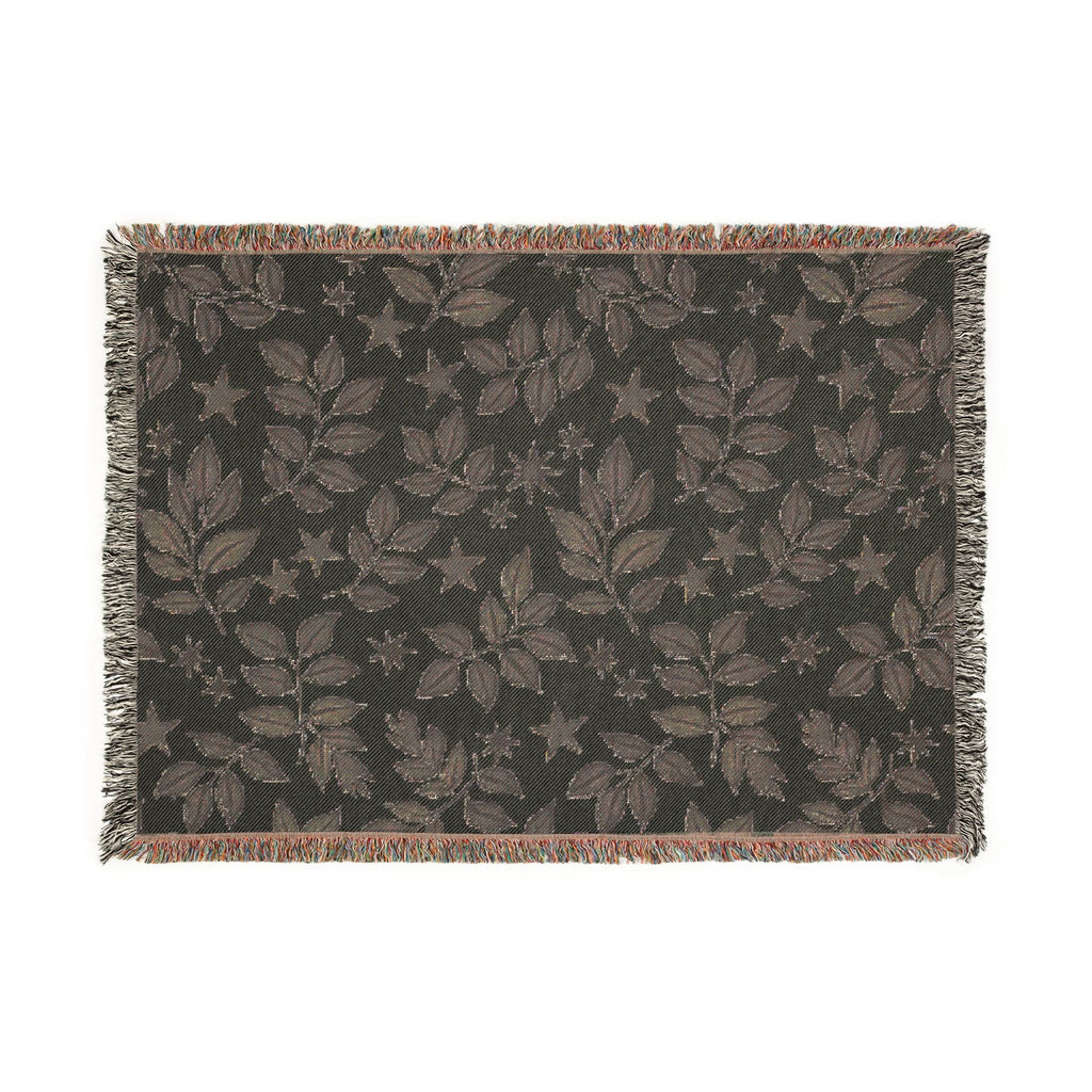 Botanical Star Woven Blanket — Reversible Leaf & Star Pattern Throw