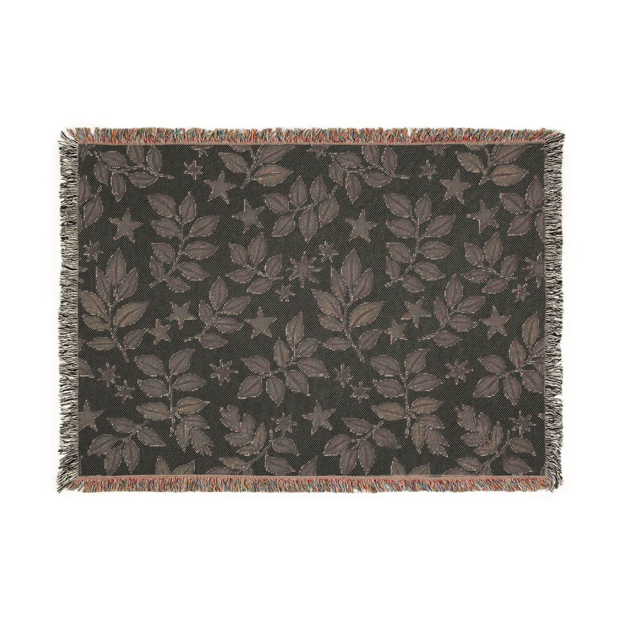 Botanical Star Woven Blanket — Reversible Leaf & Star Pattern Throw