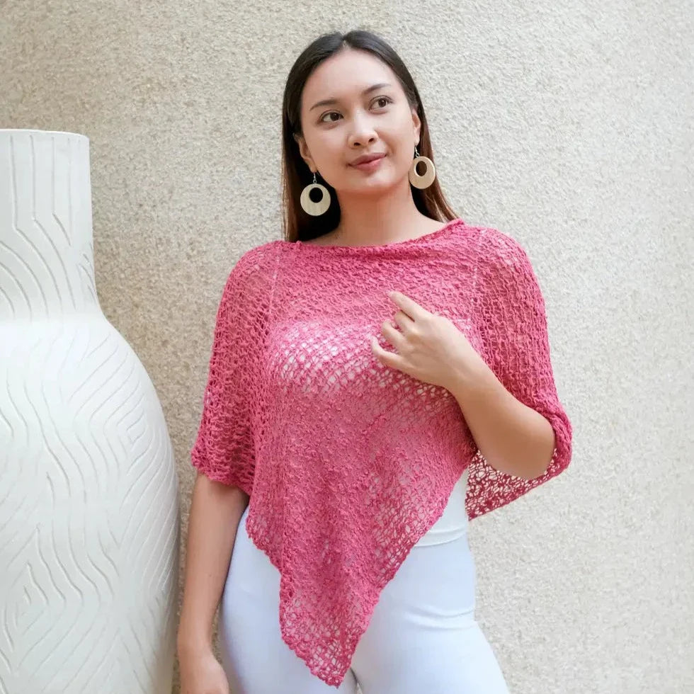 Short Popcorn Knit Poncho - Pink - Shopthatapp.ca