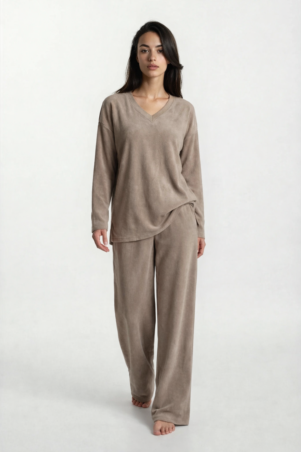 Terry & Co. Relaxed French Terry Lounge Set for Women 2PC in Latte - Shopthatapp.ca