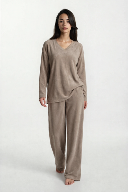 Terry & Co. Relaxed French Terry Lounge Set for Women 2PC in Latte - Shopthatapp.ca