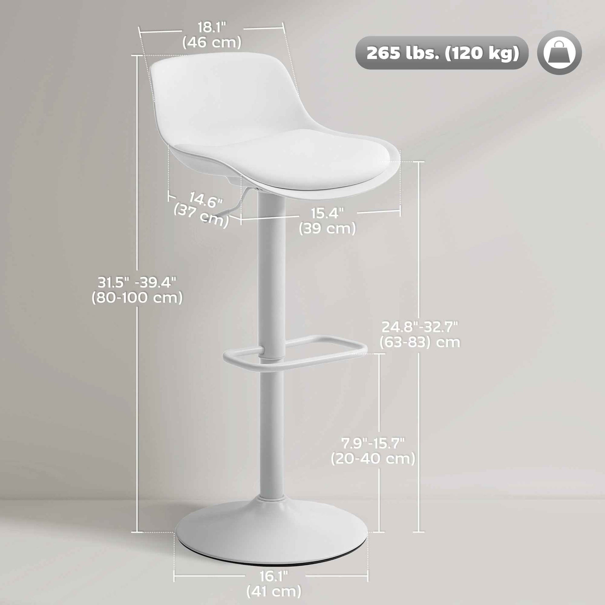 Zee Counter Height/Bar Stools Set of 2 with Adjustable Height and Swivel Seat-White