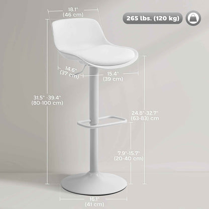Zee Counter Height/Bar Stools Set of 2 with Adjustable Height and Swivel Seat-White