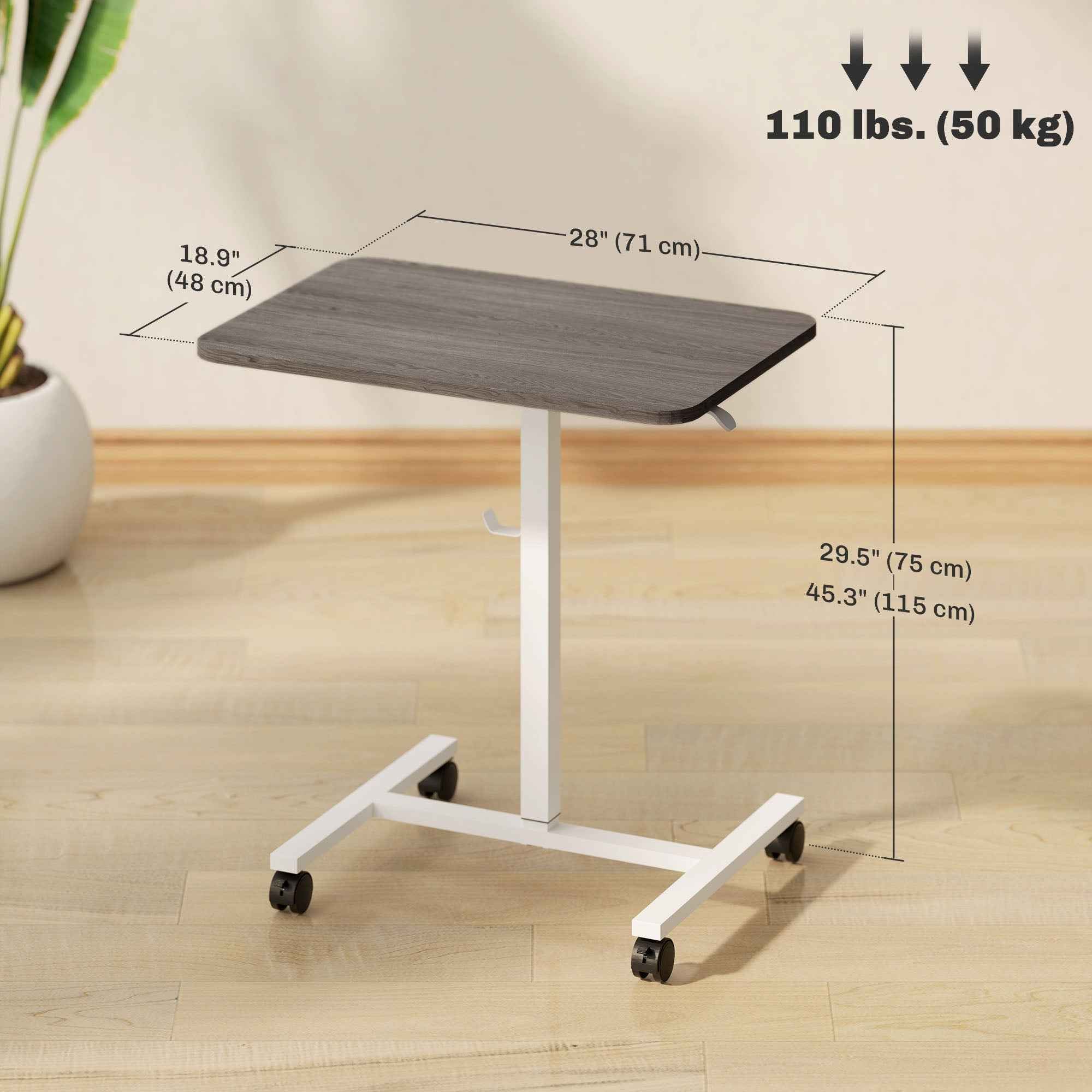 Eden Height Adjustable Standing Desk with Wheels and Headphone Hook-Grey