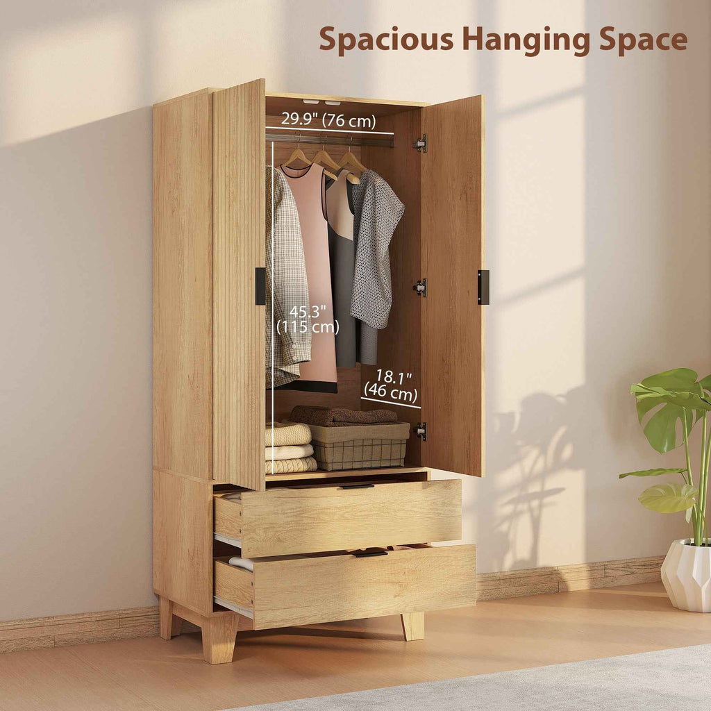 Alexis Modern Wardrobe Closet with Soft-Close Doors-Natural