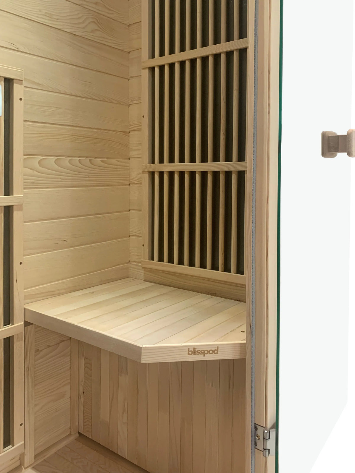 Zoppinh Blisspod Vienna Far Infrared Sauna for one made of Canadian Hemlock, with low EMF, dimensions 72.8"H x 35.4"W x 25.6"D