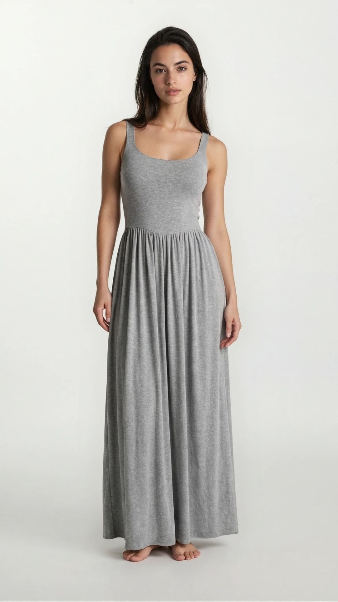 Dawn Sleeveless Silky Maxi Dress - Flowing Grey Jersey Elegance - Shopthatapp.ca
