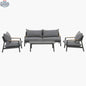 Krikacy Monti aluminum outdoor conversational set with four weather-resistant chairs and a matching table on patio.