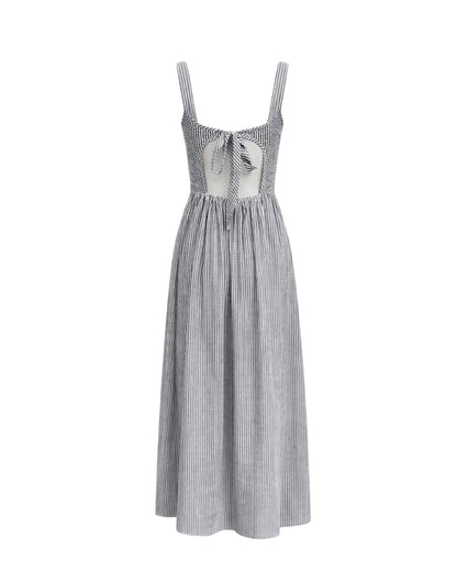 Jules - Lightweight Tie Back Midi Dress In Black Stripe - Shopthatapp.ca