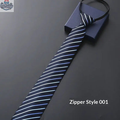 Mens Business Formal Zipper Tie With Blue Stripes - Shopthatapp.ca