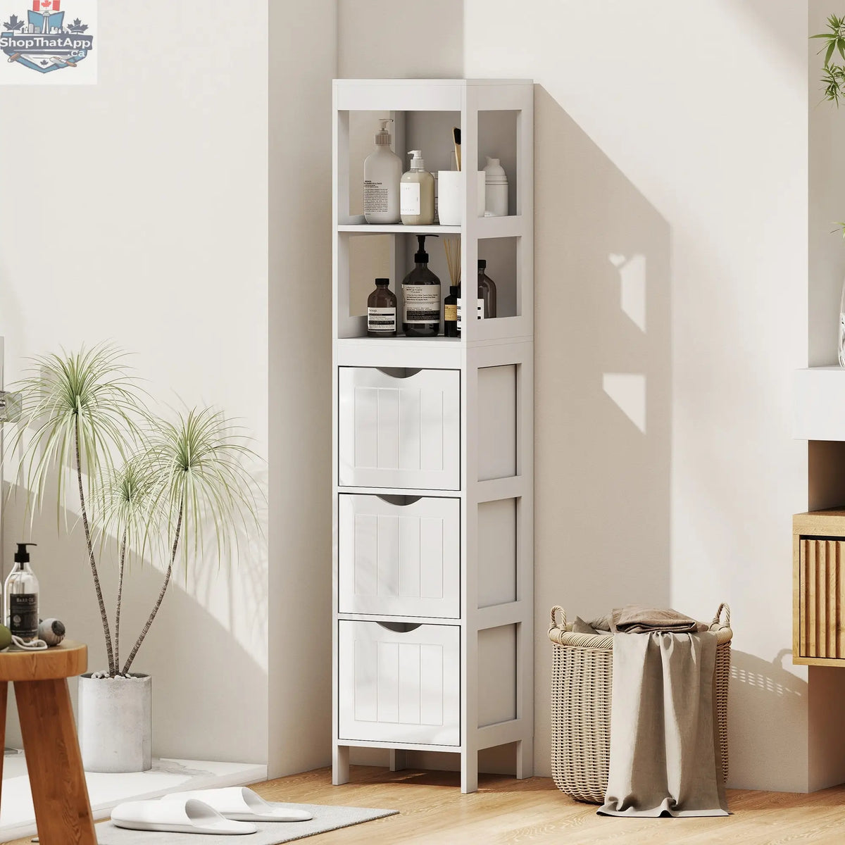 Slim Bathroom Cabinet with 3 Drawers & 2 Shelves - Shopthatapp.ca