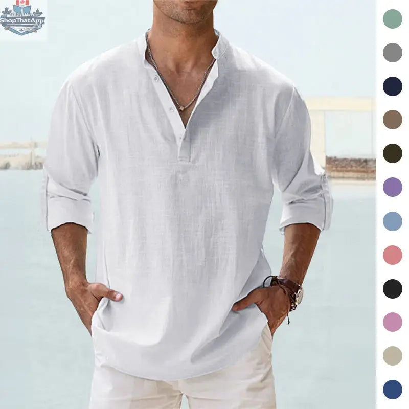 New Men's Casual Blouse Cotton Linen Shirt Loose Tops Long Sleeve Tee Shirt Spring Autumn Casual Handsome Men's Shirts - Shopthatapp.ca