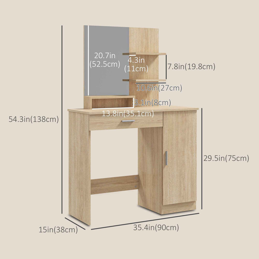 Evelyn Vanity Desk with Mirror and Adjustable Shelves