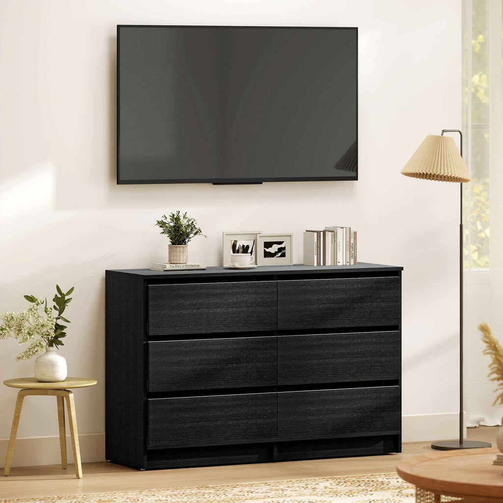 River 6 Drawer Dresser for Bedroom, Living Room or Hallway-Black