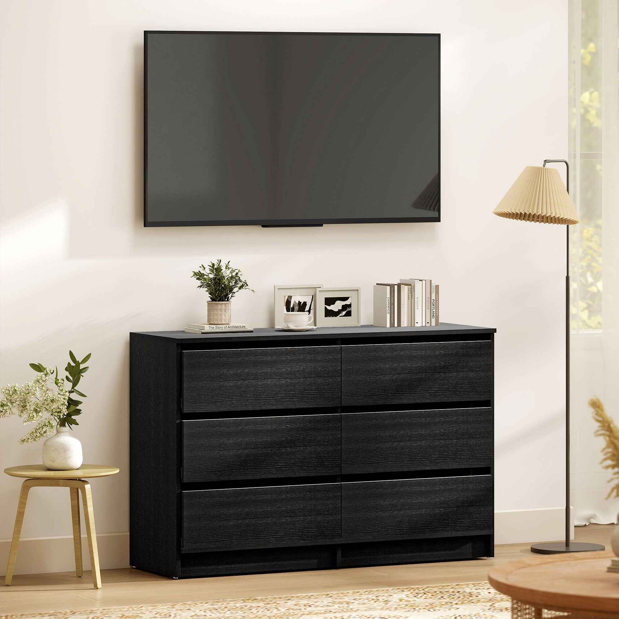 River 6 Drawer Dresser for Bedroom, Living Room or Hallway-Black