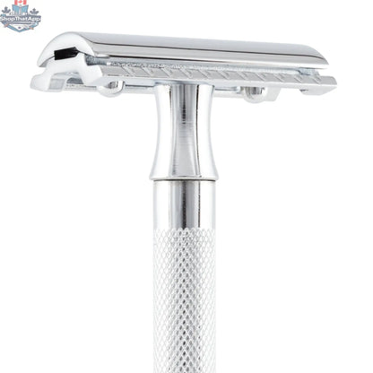 Merkur 23C Safety Razor - 3-Piece DE Razor with Closed Comb, Knurled Extra Long Handle in Chrome - Shopthatapp.ca