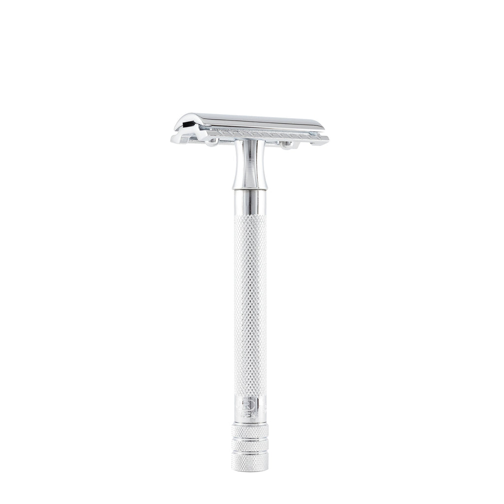 Merkur 23C Safety Razor - 3-Piece DE Razor with Closed Comb, Knurled Extra Long Handle in Chrome