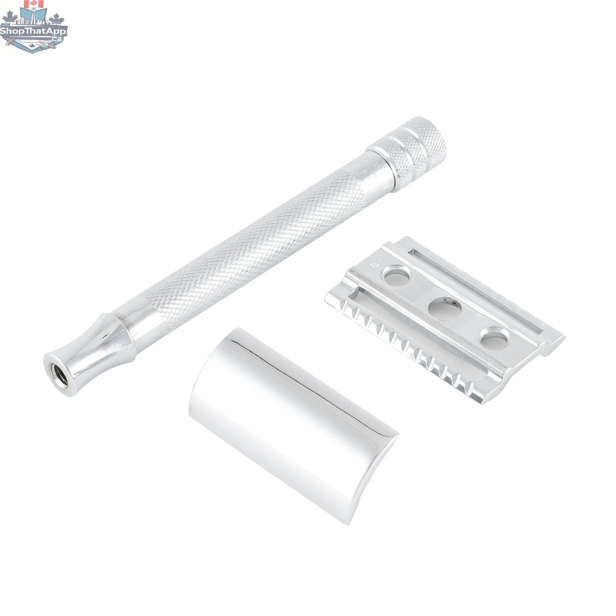 Merkur 23C Safety Razor - 3-Piece DE Razor with Closed Comb, Knurled Extra Long Handle in Chrome - Shopthatapp.ca