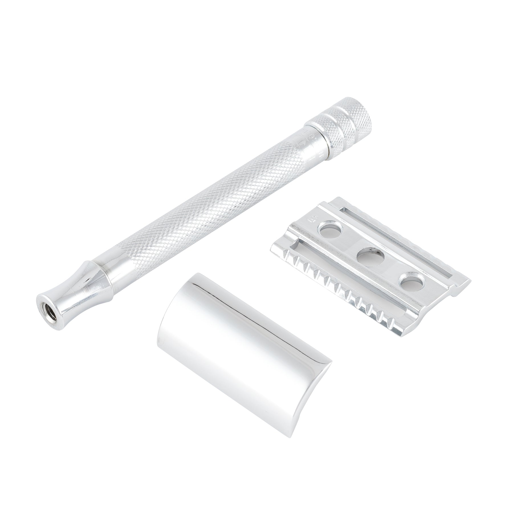 Merkur 23C Safety Razor - 3-Piece DE Razor with Closed Comb, Knurled Extra Long Handle in Chrome