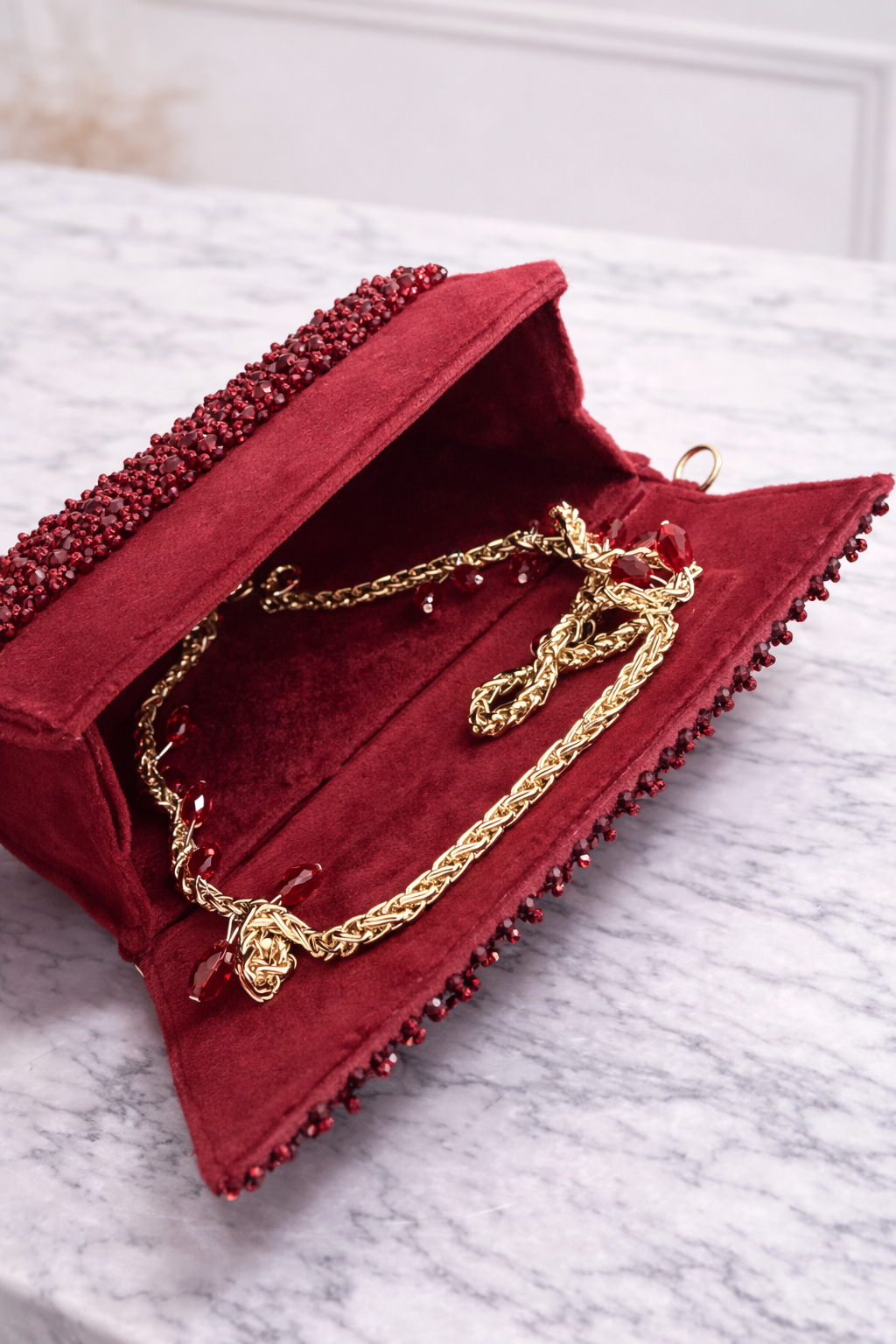 Elevate Your Style with the Ruby Royale Crystal Evening Bag