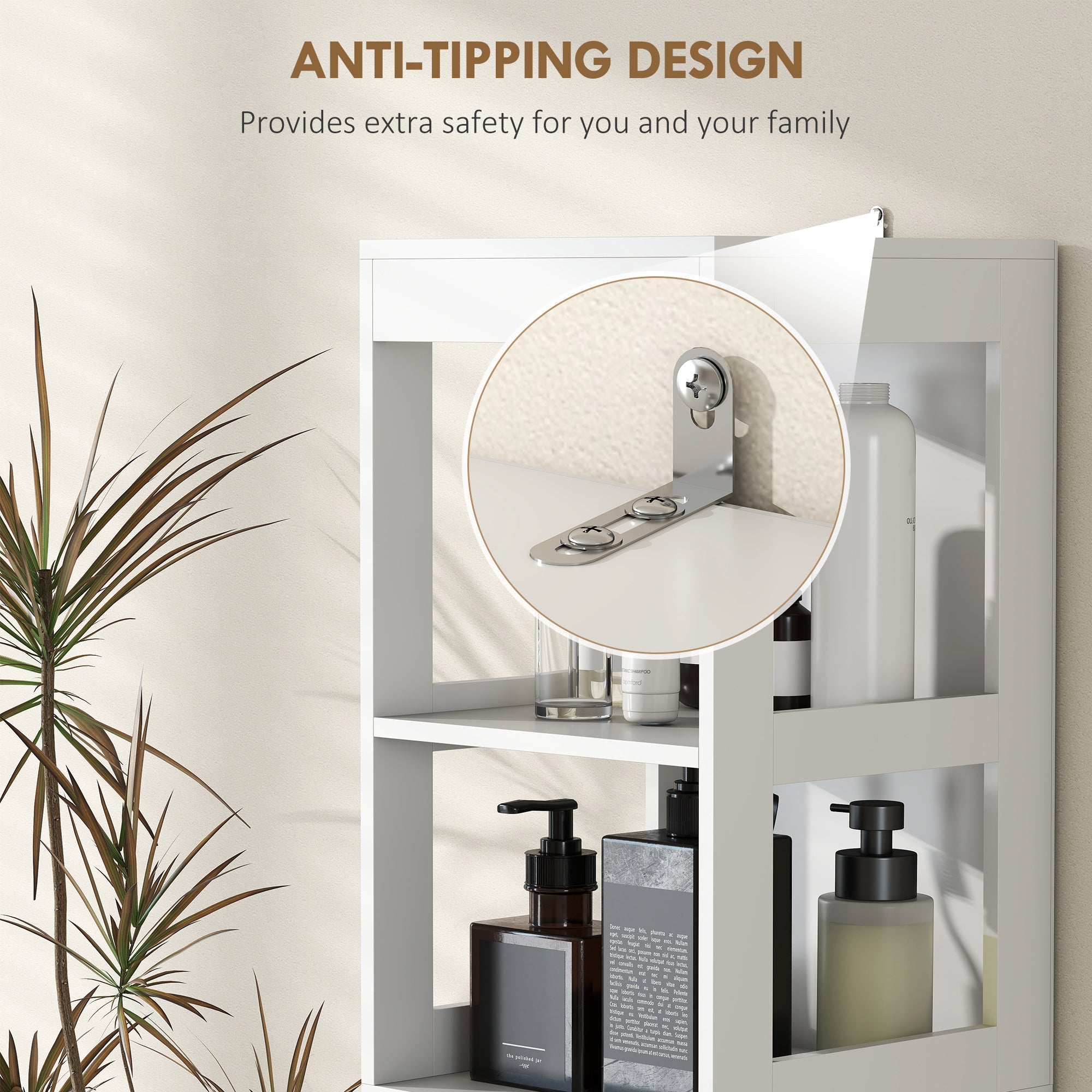 Slim Bathroom Cabinet with 3 Drawers & 2 Shelves