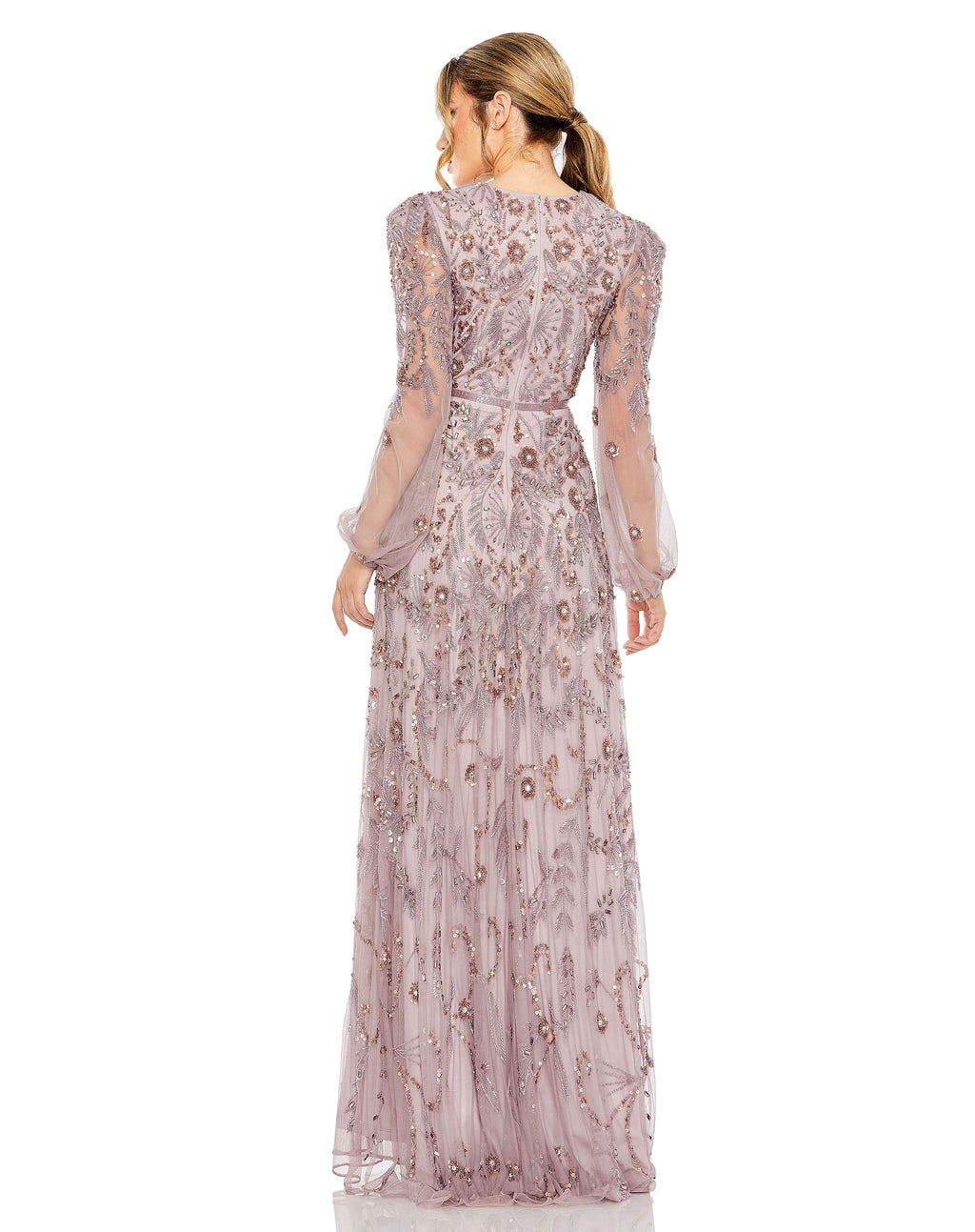 Puff Sleeve Embellished A Line Gown - Www.Shopthatapp.ca