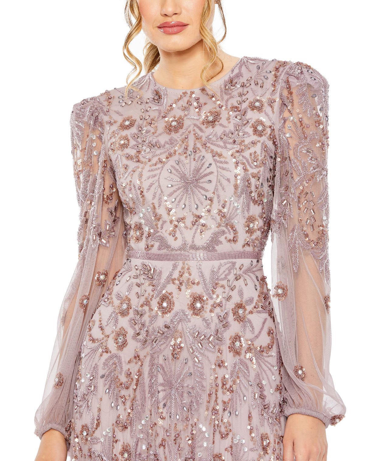 Puff Sleeve Embellished A Line Gown - Www.Shopthatapp.ca