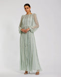 Boat Neck Long Sleeve Gown With Striped Beading - Www.Shopthatapp.ca