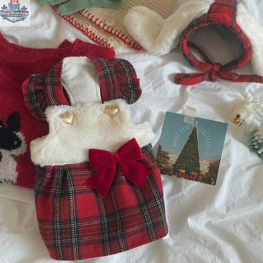 Winter Dog Dress with Hat - Red Plaid Bunny Dress for Dogs - Shopthatapp.ca