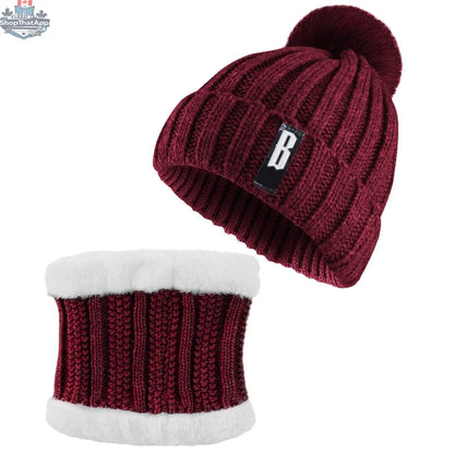 Warm women's winter beanie hat and scarf set by EX-STOCK Canada, featuring knitted skull cap and neck warmer for outdoor activities