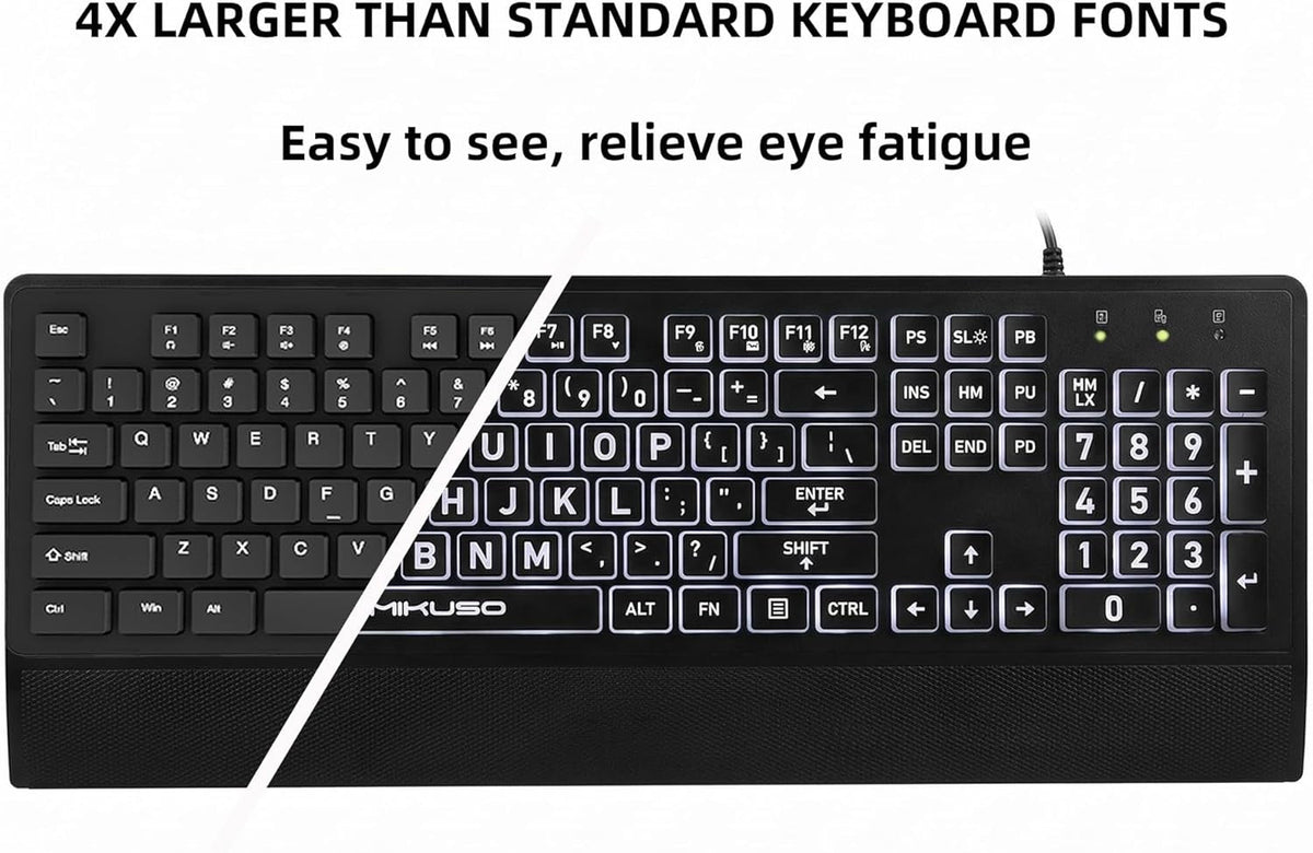 Large Print Backlit Keyboard for Seniors & Visually Impaired--www.Shopthatapp.ca-ebasketonline