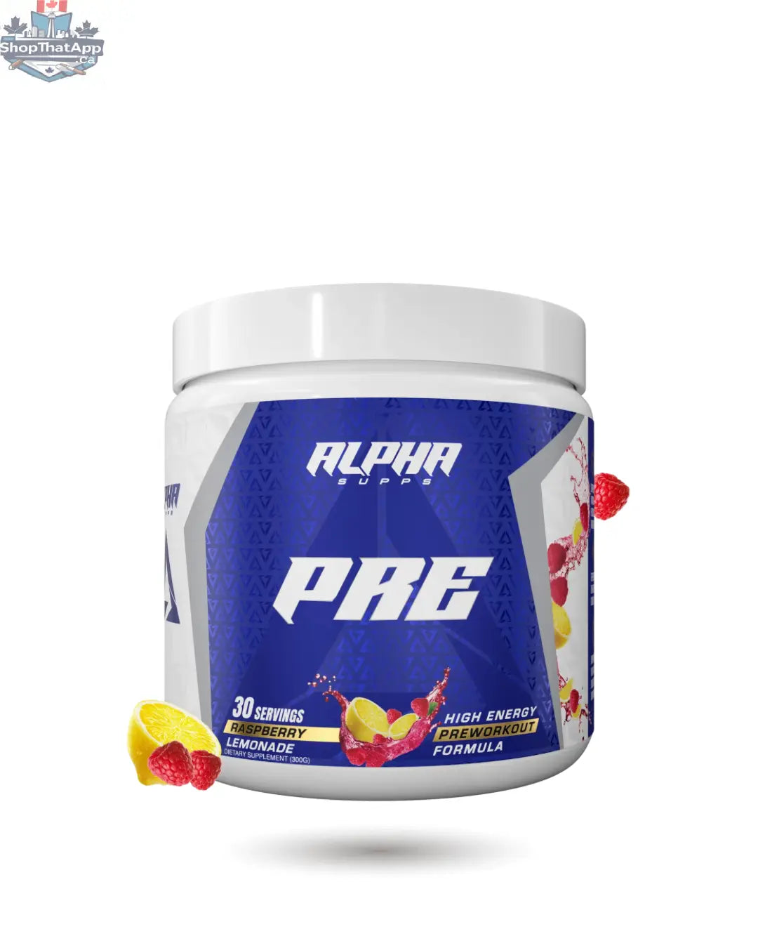 BulkBully Supplements Alpha Supps Pre-Workout powder in a vibrant container with scoop, designed to boost energy and focus during workouts.