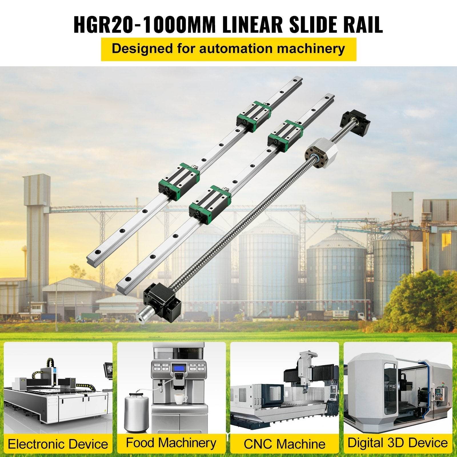 1Pcs RM1605-1000mm Ballscrew With BF12 BK12 Kit, Coupling, Slide Blocks Linear Guide Rail Set For DIY CNC Routers Lathes Mills