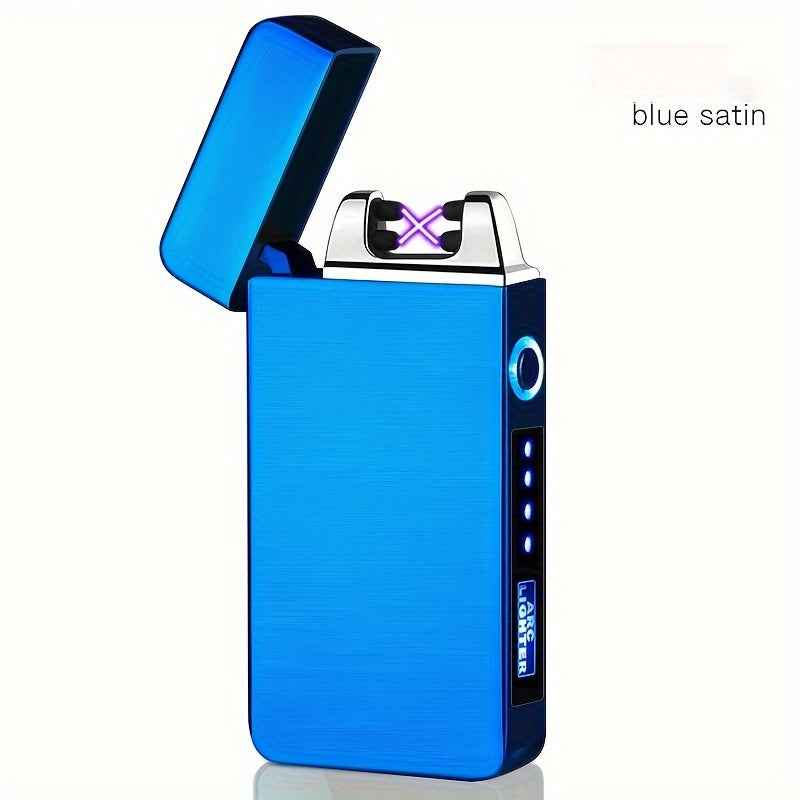 1pc Hot Electric Windproof Metal Lighter, Double Arc Flameless Plasma Rechargeable USB Lighter, LED Power Display Touch Sensor Lighter Christmas Gift
