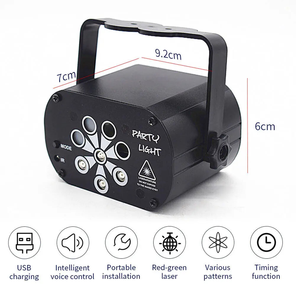 480 Pattern LED RGB Disco Party Light for DJ and stage, featuring colorful laser effects and vibrant lighting for parties and clubs