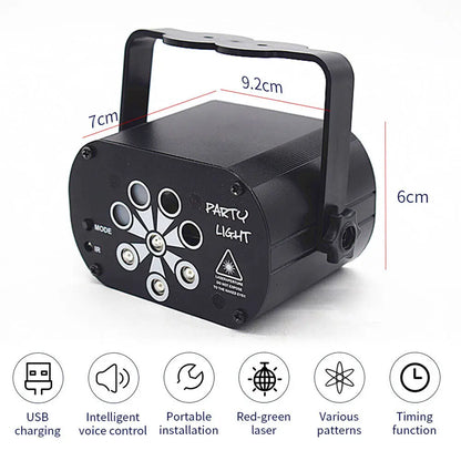 480 Pattern LED RGB Disco Party Light for DJ and stage, featuring colorful laser effects and vibrant lighting for parties and clubs