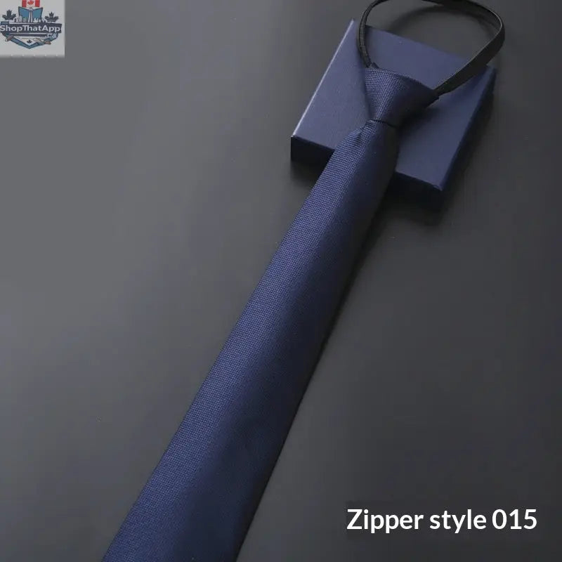 Mens Business Formal Zipper Tie With Blue Stripes - Shopthatapp.ca