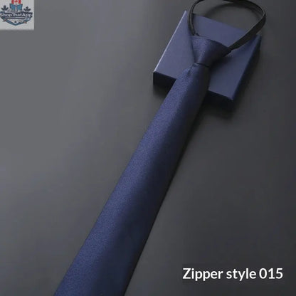 Mens Business Formal Zipper Tie With Blue Stripes - Shopthatapp.ca