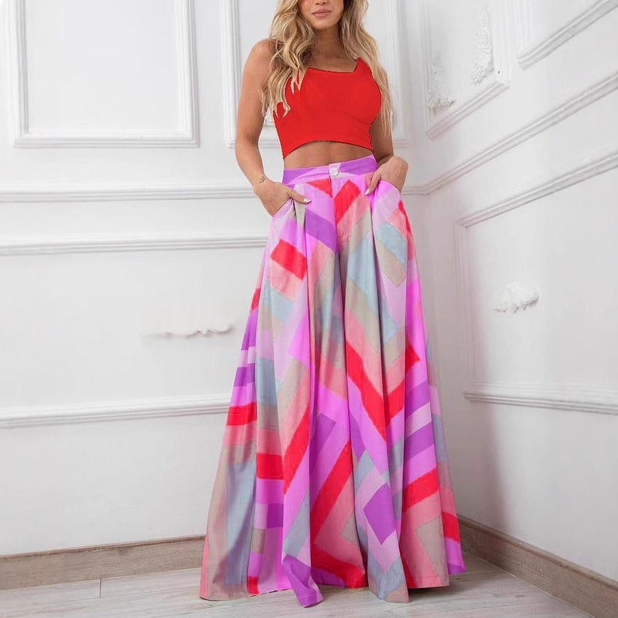 Solid-color High-waisted Wide-leg Pants For Women