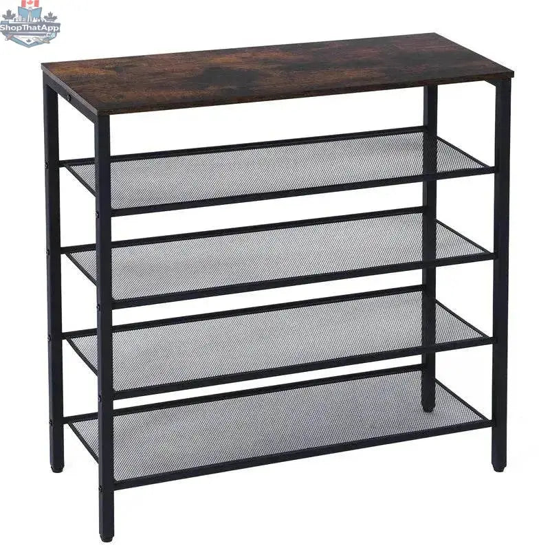 EX-STOCK Canada 4-tier shoe rack for entryway, showing sturdy metal frame with multiple shelves for organized shoe storage.