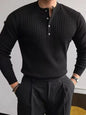 Men's ribbed knit top with button details, long sleeve design by harry'zBOUTIQUE, featuring a stylish, textured fabric in the image.