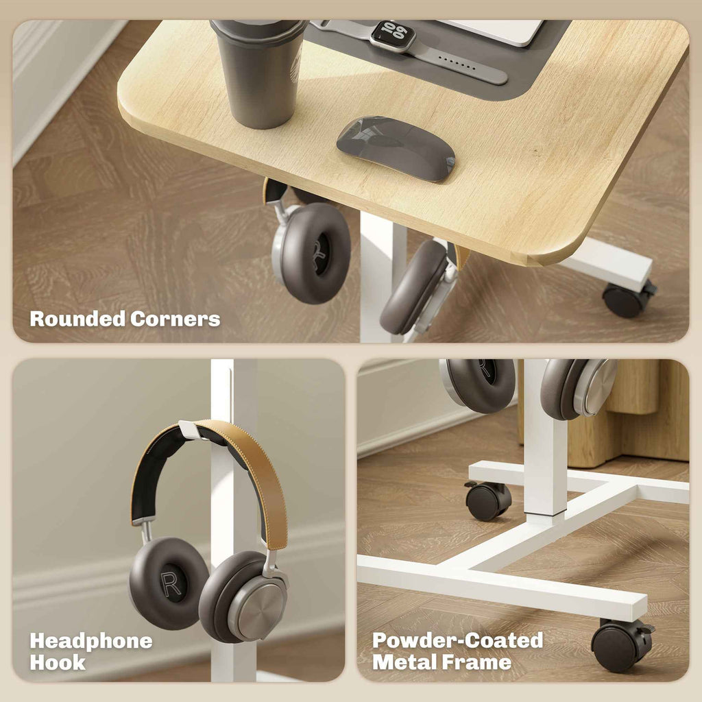 Eden Height Adjustable Standing Desk with Wheels and Headphone Hook-Natural