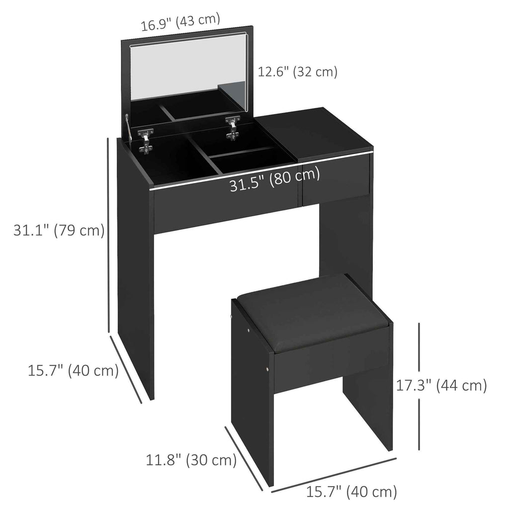Mia Modern Vanity Set with Flip Top Mirror-Black