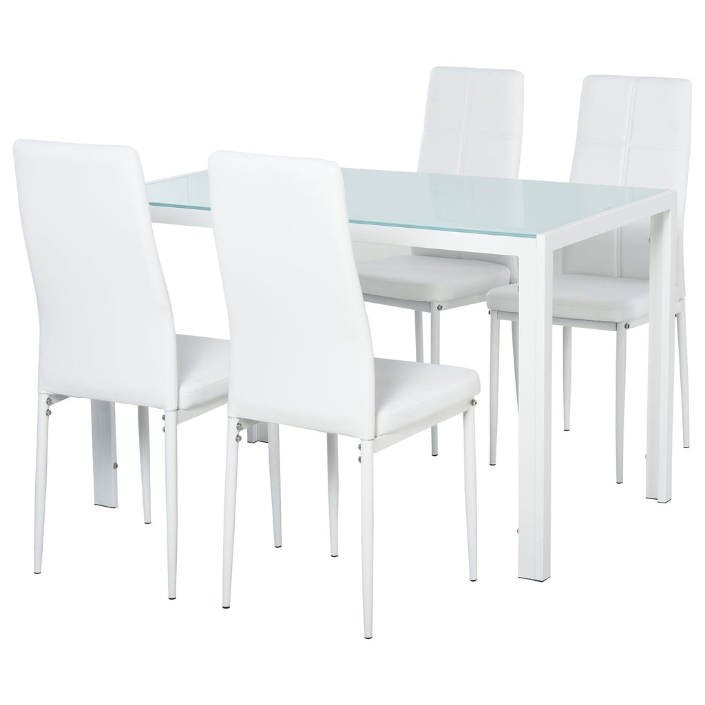 Zaya 5-Piece Rectangular Glass Dining Set for Small Spaces-White - Shopthatapp.ca