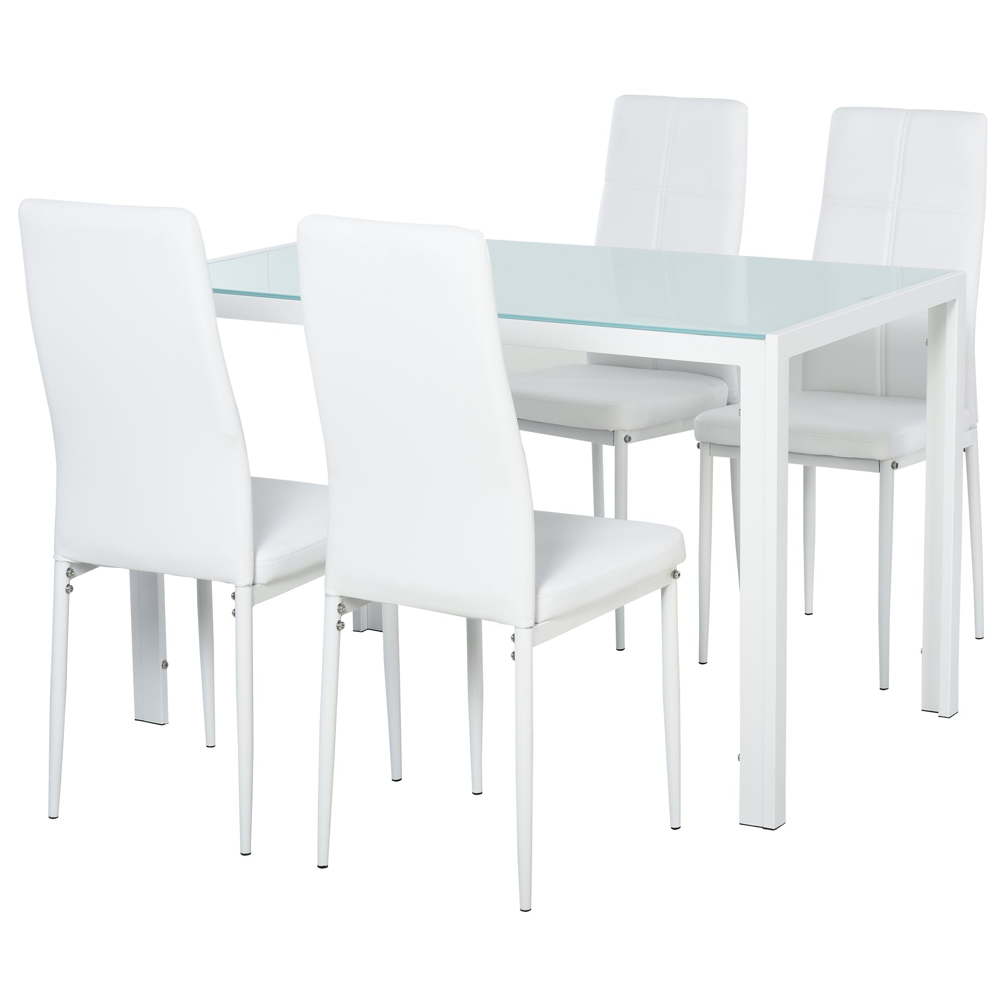 Zaya 5-Piece Rectangular Glass Dining Set for Small Spaces-White - Shopthatapp.ca